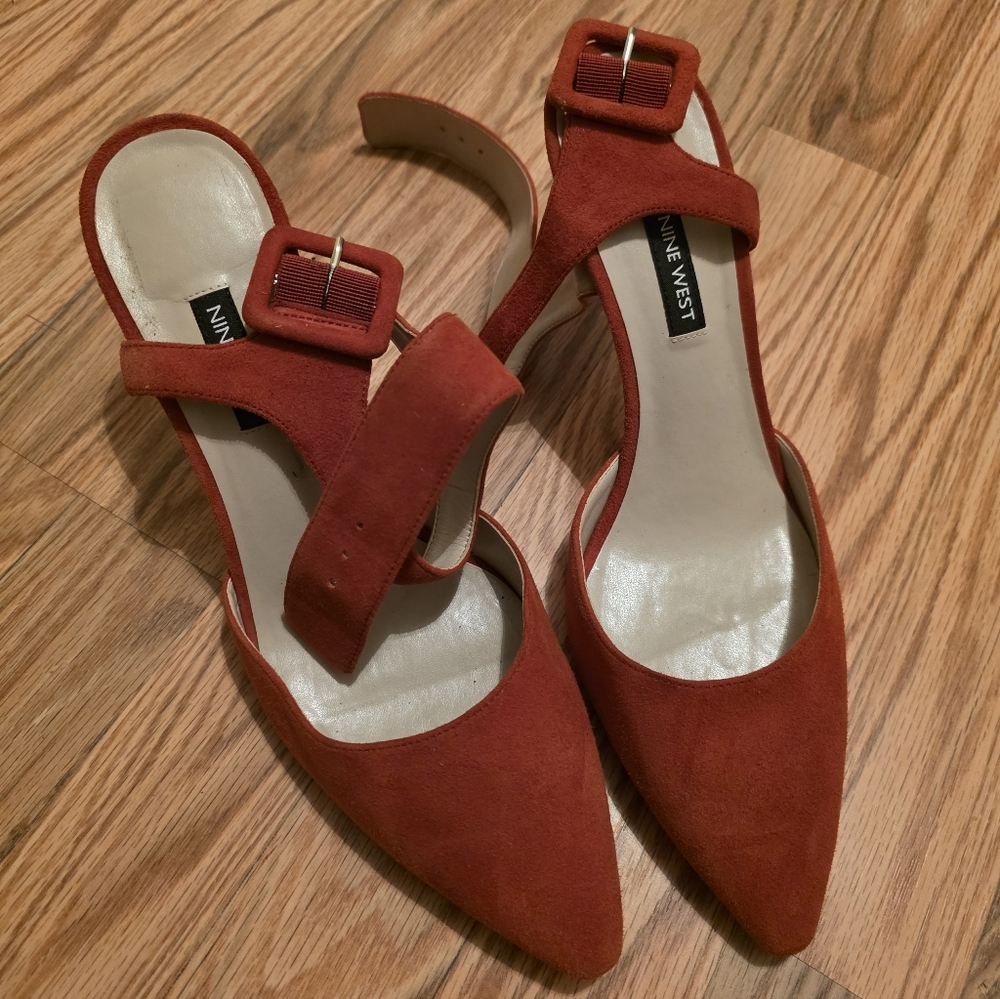 Nine West Red Suede Buckle Heels